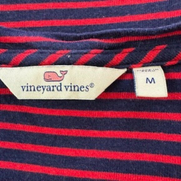 Vineyard Vines Women's V-Neck Short Sleeve Navy and Red Striped Top Size Medium - Picture 2 of 5